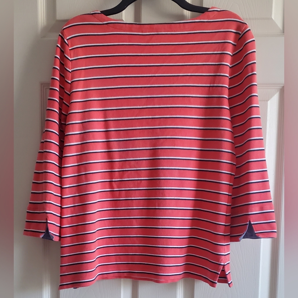 Nautica Women's Striped Coral, Black White Spripes, Blue Accents. Size L - Picture 5 of 9